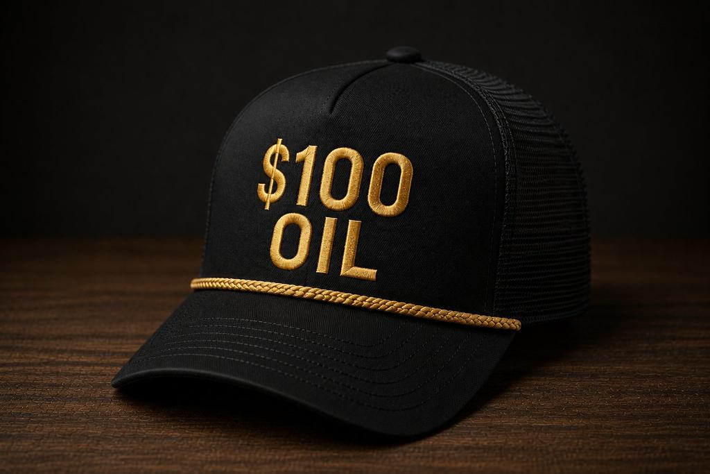 $100 Oil Black Trucker Hat Gold Rope